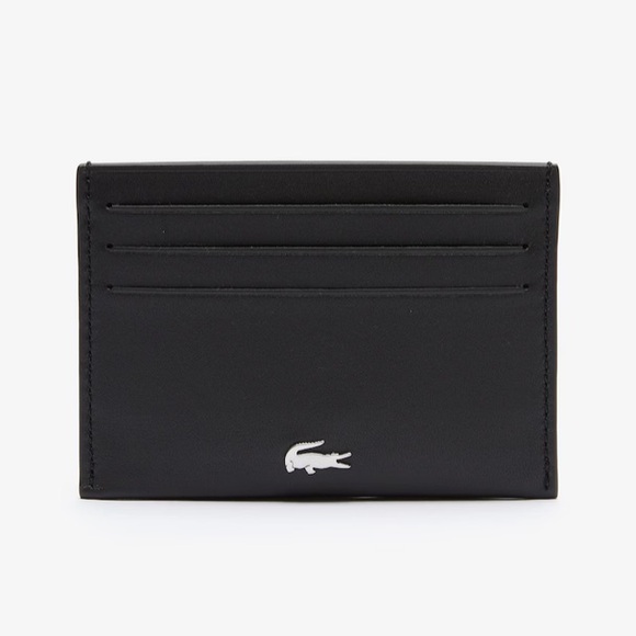 LACOSTE MEN'S LEATHER CARD HOLDER. Black - Picture 1 of 7